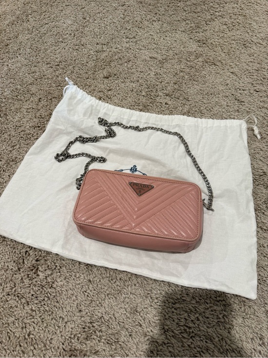 Prada Handbags - Prada Pink Quilted Leather Crossbody Bag with Chain Strap